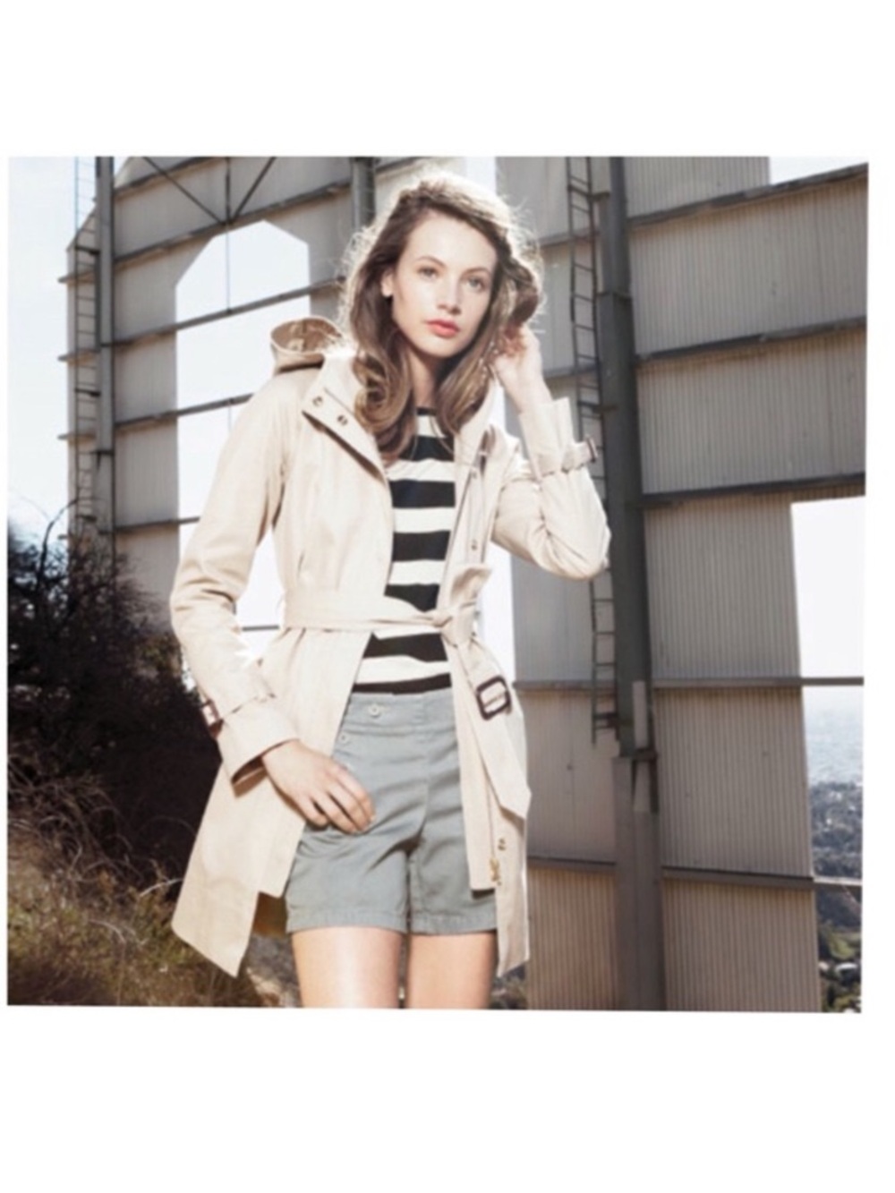 J. Crew Matenee Cream Trench Coat with Belt and hood